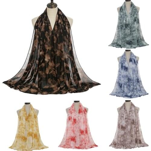 Tie-Dye Printed Chiffon Hijab Ladies Muslim Scarves Womens Scarf Long Fashion Islamic Arab Shawl Head Wraps Headscarf 180*70CM