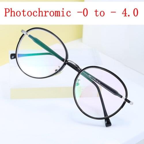 Men Women Photochromic Sunglasses Retro Round Myopia Glasses Frame Women Optical Frames Finished Nearsighted Goggles Diopter NX