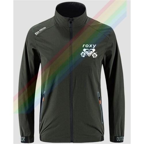 Ro-xy White Hearts And Flowers Logo Slim Sport Jacket Mens Street Windbreaker Zipper Thin Jacket Casual Front Printing Jacket