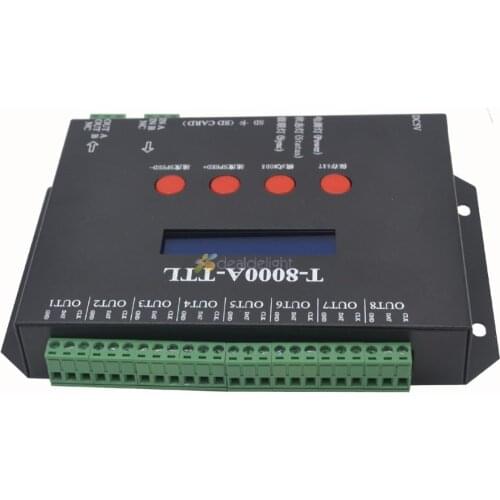 LED pixel T-8000A controller with SD Card can control max 1024 with 8ports for LPD6803/WS2801/WS2811/WS2812B led strip