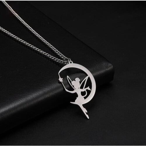 VCU Goddess of Luck Fairy Moon Pendant Necklace Cool Girl Little Angel Hip Hop Sweater Chain