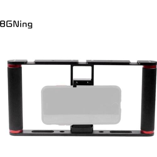 Vlog Video Camera Cage Rig Dual Handle Grip Stable Bracket for Mic Light Cold Shoe Mount Mobile Phone Clip for Filmmaking Vlog