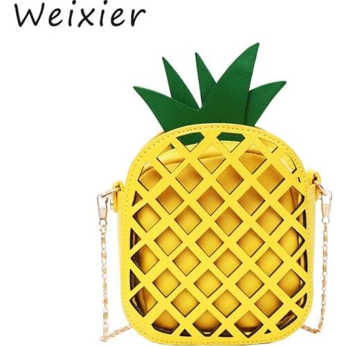 WEIXIER New Cute bag for Women Lovely Pineapple Bag with Chain Hollow Out Mini Womens Fruit bag purse for girls LY-74
