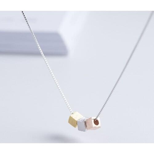 Jewelry for Women Square Block Female Pendant Necklace Sterling 925 Silver Choker Necklaces Lady Jewelry 925 Silver Gift Lover