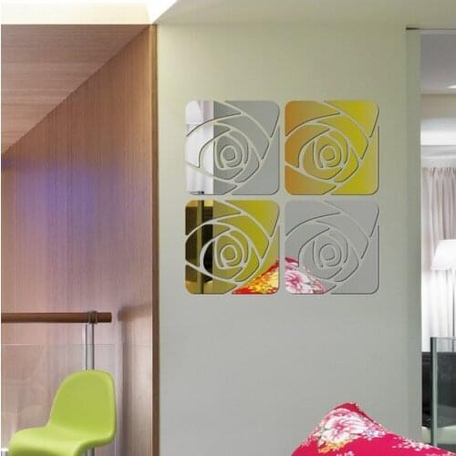JM087 Rose Flower Mirror Wall Sticker DIY Home Decoration Living Room Bedroom Decoration European Style
