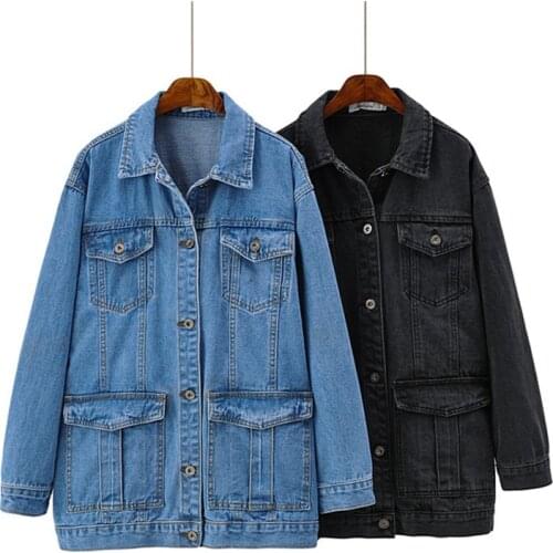 2021 NEW Oversize Black Denim Jacket Women Spring Autumn Loose Windbreaker Casual Top Blue Tooling Jean Coat Plus Size 5XL KW472