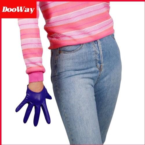 DooWay Women Extra Short Leather Gloves Faux Lambskin Half Palm Plurple 13cm 5-inches
