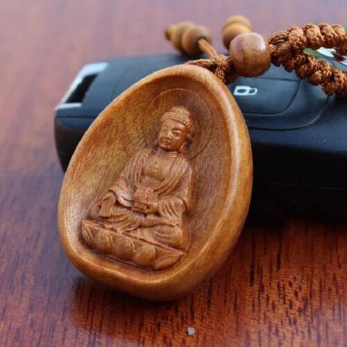 1Pc High-grade Rosewood Carving Key Rings Cuckle Lucky Buddha Keychain Car Key Pendant Wholesale