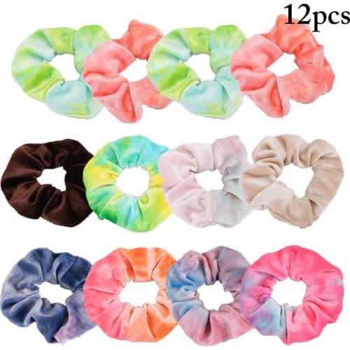 12Pcs Fashion Velvet Hair Ropes Hair Scrunchie Creative Tie-Dye Velvet Hair Tie Ponytail Holder Hair Accessories Random Color