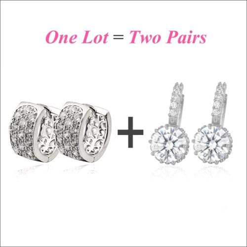 2Pair/Lot Crystals Earings Small Hoop Earrings Women Bridal Wedding Gifts Bijoux Femme Korean Jewellery Aretes M ujer E2233 E081