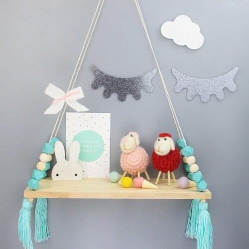 2018 Nordic Style Shelf Room Decor Wooden Swing Handmade Crafts Decorations Kids Room Wall Ornament Nursery Decorative Shelves