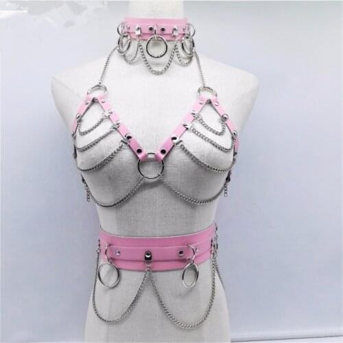 3pcs PU Showgirl Body Harness Costume Outfit Carnival Festival Costume Set Stage Show Costume
