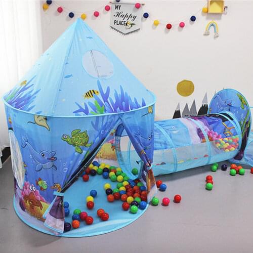 3 In 1 Children Tent Portable Ocean Playhouse Baby Toys Folding Crawling Tunnel Playhouse Kids Tent Ocean Ball Pool House
