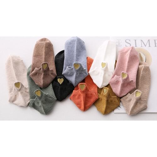 4 Pairs Lot Fashion Socks Women 2021 New Spring Cotton Color Novelty Girls Cute Heart Embroidery Casual Funny Ankle Socks Pack