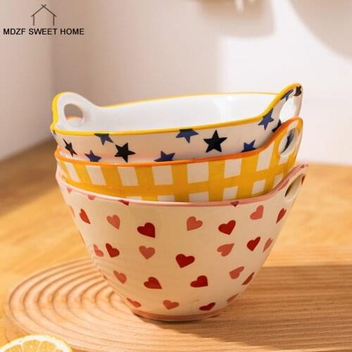 Japanese Ceramic Noodle Bowls Salad Rice Fruit Soup Bowl With Chopstick Rest Kitchen Microwave Dinnerware