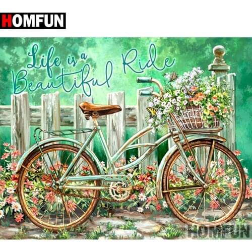 HOMFUN Full Square/Round Drill 5D DIY Diamond Painting "Flower bicycle" 3D Diamond Embroidery Cross Stitch Home Decor A19749