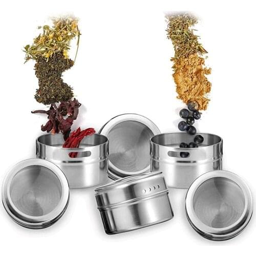Magnetic Spice Jar Set With Stickers Stainless Steel Spice Storage Tins Container Pepper Seasoning Sprays Tools seasoning bottle