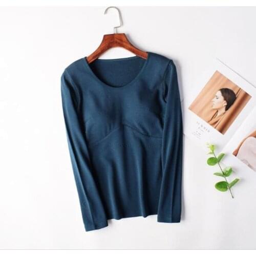 Plus Velvet Thicken Sleepwear Casual Bra Padded Home Clothes Large Size Women Sleep Tops One Piece Winter Pajama Bottoming Shirt