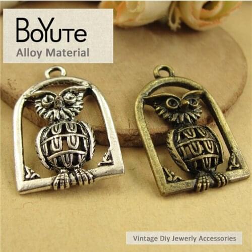 BoYuTe (20 Pieces/Lot) 28*19MM Antique Bronze Silver Plated Zinc Alloy Animal Owl Pendant Charms for Jewelry Making Diy Handmade
