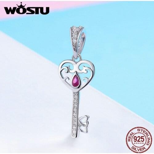 WOSTU 100% 925 Sterling Silver Key To Happiness Tear CZ Stone Charm Bead Fit Original Bracelet Bangle Fine Jewelry Gift BKC791