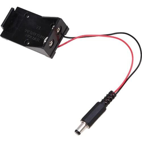 9V Battery Holder Case Storage Box with Cable 5.5*2.1mm DC Plug Black Plastic