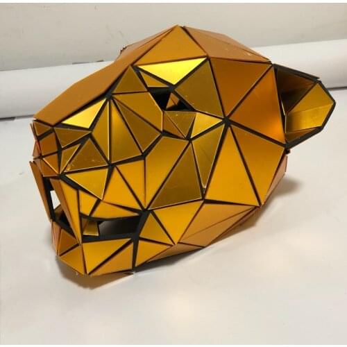 Rave Animal Headdress Gold Mirror Dance Mask Leopard Tiger Helmet Music Festival Outfit Nightclub Cosplay Accessories DJ Mask