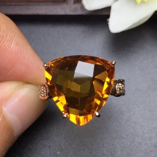 Fine Jewelry Real 18K Rose Gold AU750 Natural Citrine Gemstone Diamonds Female Anniversary Gift Fine Rings