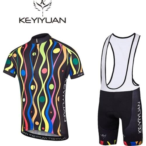 KEYIYUAN Cool color bar Cycling Clothing Bike Jersey Clothing Mens Bi Cycling Jersey Short Sleeve Pro Cycling Jerseys Short Set