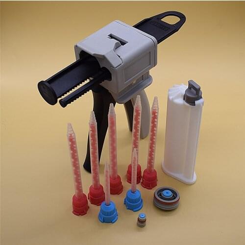 Glue Adhensive Dispenser 50ml 10:1 Glue Gun Manual Caulking Gun with 10:1 Static Mixing Nozzle 50ml 10:1 Empty Double Cartridge