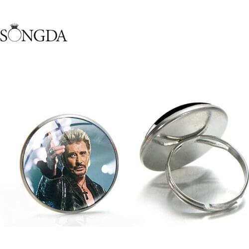 Handmade Johnny Hallyday Photo Rings Hip Hop Rock Singer Souvenirs Adjustable Opening Rings Bronze Silver Color Jewelry