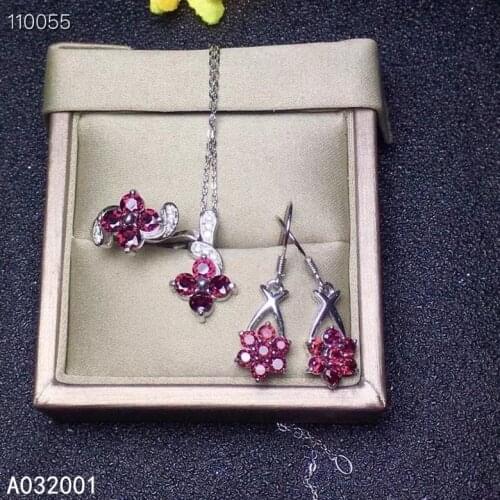 KJJEAXCMY fine jewelry natural garnet 925 sterling silver women pendant necklace ring earrings set support test luxury popular