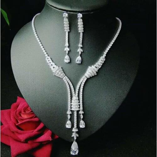 HIBRIDE Sparkling Bijoux Dubai Jewelry Sets Full Cubic Zirconia Necklace Set Women Wedding Bride Party Show Set Wholesale N-1046