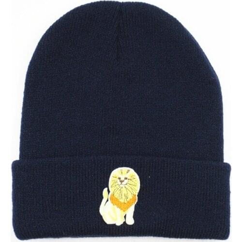 LDSLYJR Lion animal embroidery Thicken knitted hat winter warm hat Skullies cap beanie hat for men and women 288