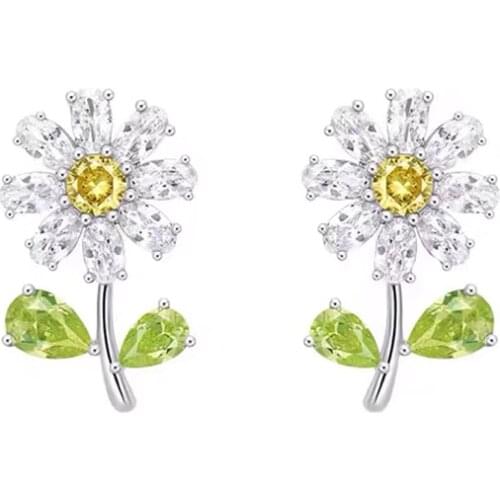 Summer daisy, silver micro-set crystal diamonds, Seiko edition, small flower ladies zircon flower earrings, exquisite jewelry
