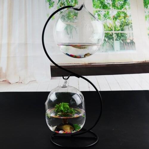 1set/pack Metal Stand Glass Terrarium Micro-Landscape Glass Bottle Hydroponic Flower Plant Glass Aquarium Vase Home Decorative
