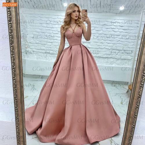 Fashion Pink Prom Dress Women 2021 Robe De Bal Femme Longue Satin Corset Party Gowns Vestidos De Fiesta Largos Elegantes De Gala