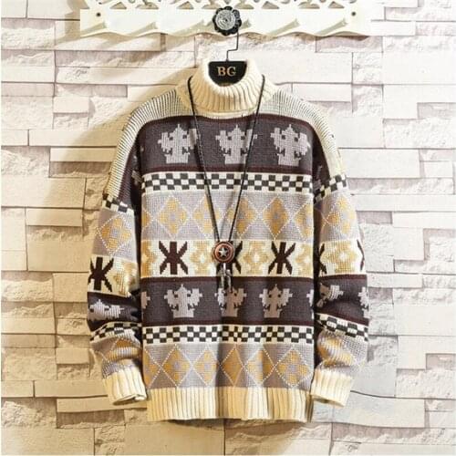 Fashion Mens Christmas Sweater Casual Slim Fit Male Clothing Long Sleeve Turtleneck Knitted Pullovers Winter Thick Sweater Men