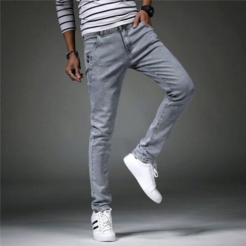 Mens Classic Jeans Pants Korean Style Gray Mens Skinny Jeans Men Slim Fit Stretch Trousers Men Denim Pants Calca Masculina Male