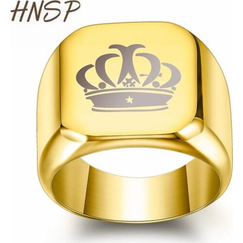 HNSP 316L Stainless Steel Crown Signet Gold Ring For Men Male Finger Fashion Jewelry Black Blue Silver Color