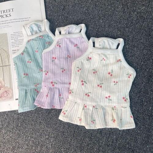 Soft Summer Dog Dress Cute Cherry Pet Clothes Breathable Cotton Puppy Suspender Skirt Dresses For Small Medium Dogs Cats Yorkies
