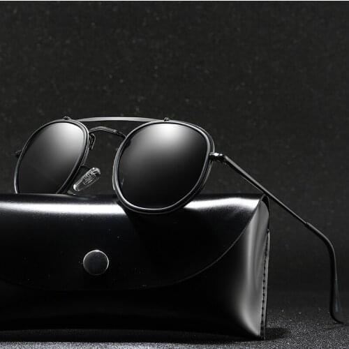 With Case Round Polarized Sunglasses Men Brand Designer Polaroid Sun Glasses Women Metal Frame Black Lens Eyewear Driving