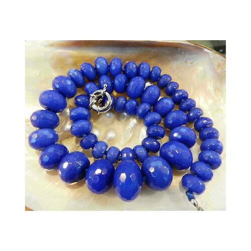 10-17mm Faceted Blue Sapphire Gemstone Roundel Beads Necklace 18"