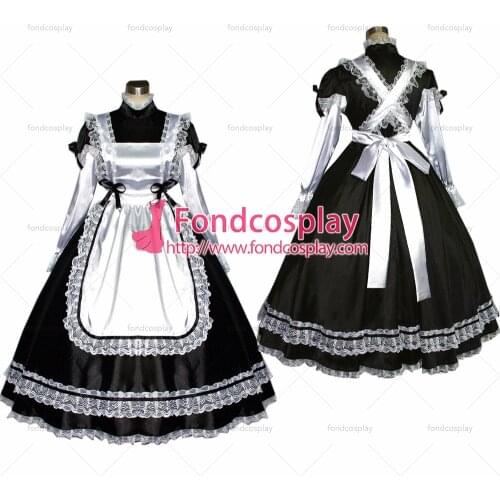 Sexy Sissy Maid Dress Black Satin Lockable Uniform Cosplay Costume Custom-made[G524]
