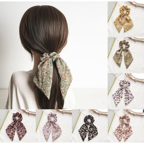 Hair Scrunchies Big Rose Flower Elastic Hair Band Knotted Hair Rope Hair Accessories Hair Scarf Hair Ring Hair Ties Long Ribbon