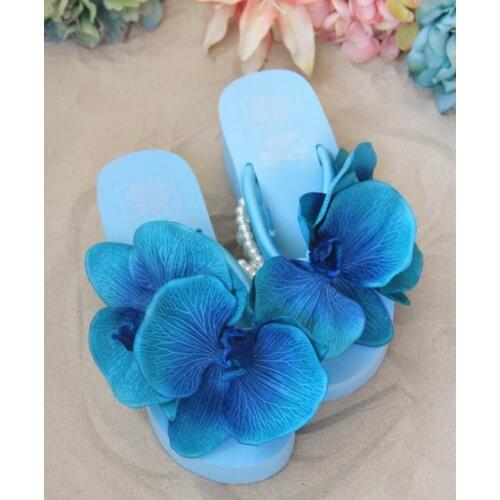 HAHAFLOWER new summer sandals increased thick high-heeled platform Fashion pearl Flowers flip-flops female tide