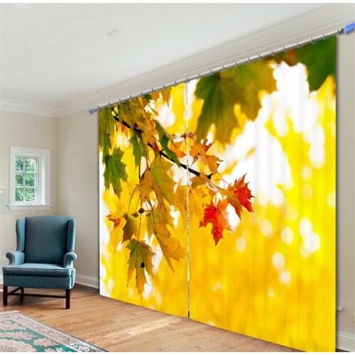 Golden maple leaf Curtains Luxury Blackout 3D Window Curtains For Living Room Bedroom Drapes cortinas Rideaux Customized size
