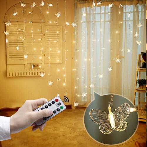 Heart-shaped LED Butterfly Curtain Light Icicle Curtain 220V Light String Holiday Party Christmas Fairy Tale Wedding Decoration