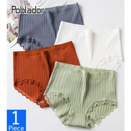 Poblador Sexy Womens Striped Cotton Panties Underwear Seamless Briefs High Rise Fashion Female Comfort Breathable Lady Lingerie