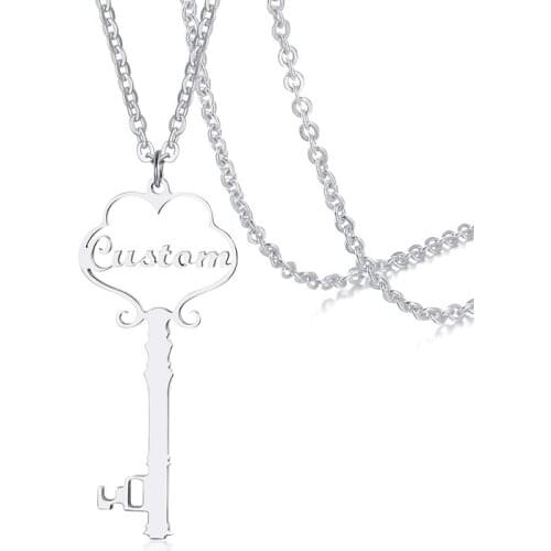 Unisex Stainless Steel Custom Key Name Necklace Personalized Nameplate Necklaces For Family Girlfriend Boyfriend Gift