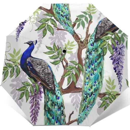 Wind Resistant Folding Automatic Umbrella Auto Floral Summer Tropical Japanese Wisteria And Peacocks Umbrellas Rain